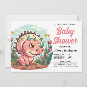 Modern Boho Dinosaur Girl Baby Shower Invitation