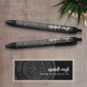 Modern Boho Dot Pattern with bounce script name Black Ink Pen