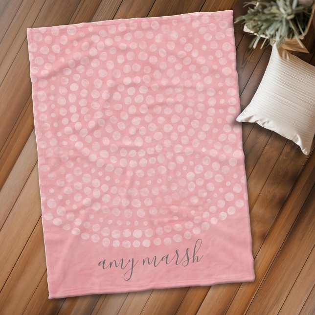 Modern Boho Dot Pattern with bounce script name Fleece Blanket (Boho pastel dot pattern personalized fleece blanket)