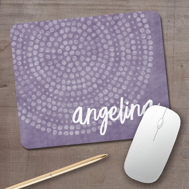 Modern Boho Dot Pattern with bounce script name Mouse Mat (Boho dot pattern with modern script name)
