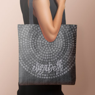 Modern Boho Dot Pattern with bounce script name Tote Bag