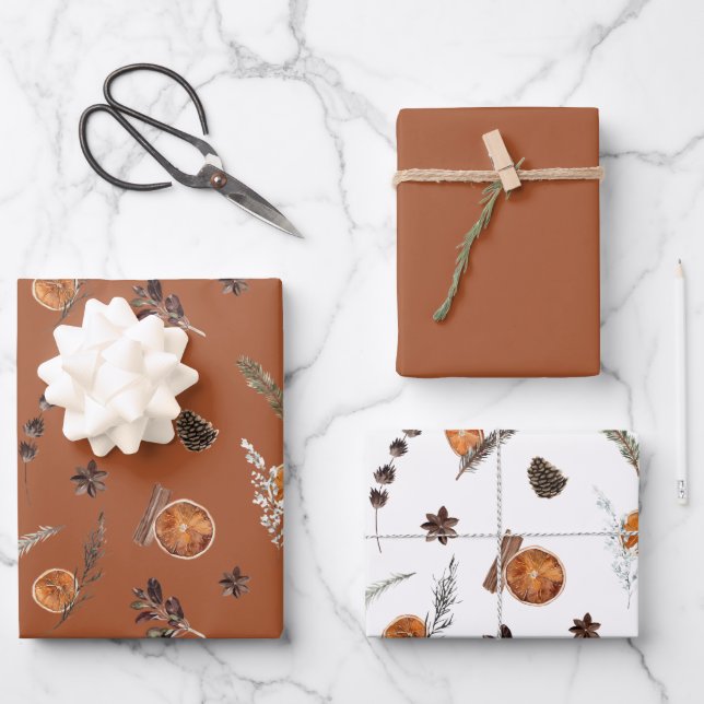 Modern Boho Dried Orange Watercolor Wrapping Paper Sheet (Front)