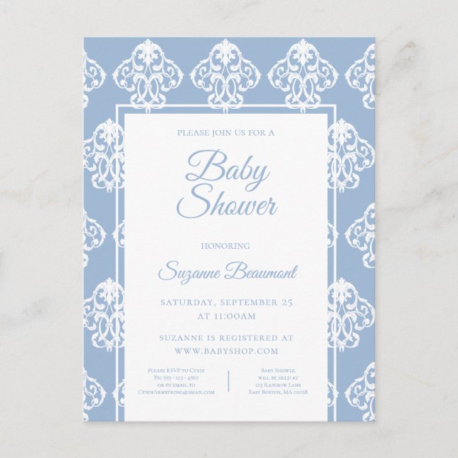 Modern Boho Dusky Blue White Baby Shower Announcement Postcard (Front)