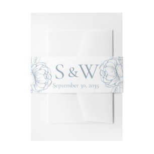 Modern Boho Dusty Blue Floral Minimal Wedding Invitation Belly Band