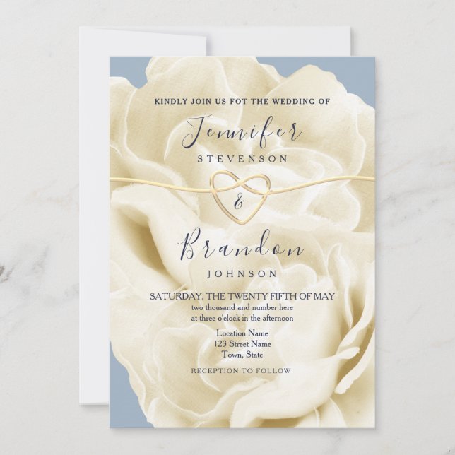 Modern Boho Dusty Blue Floral Wedding Invitation (Front)