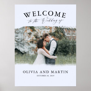 Modern Boho Dusty Blue Wedding Welcome Photo Sign