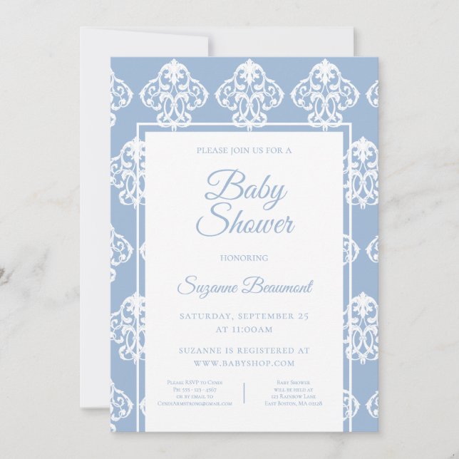 Modern Boho Dusty Blue White Baby Shower Invitation (Front)