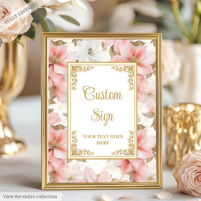 Modern boho dusty pink flowers gold 8x10 sign (Modern boho dusty pink flowers gold 8x10 sign)