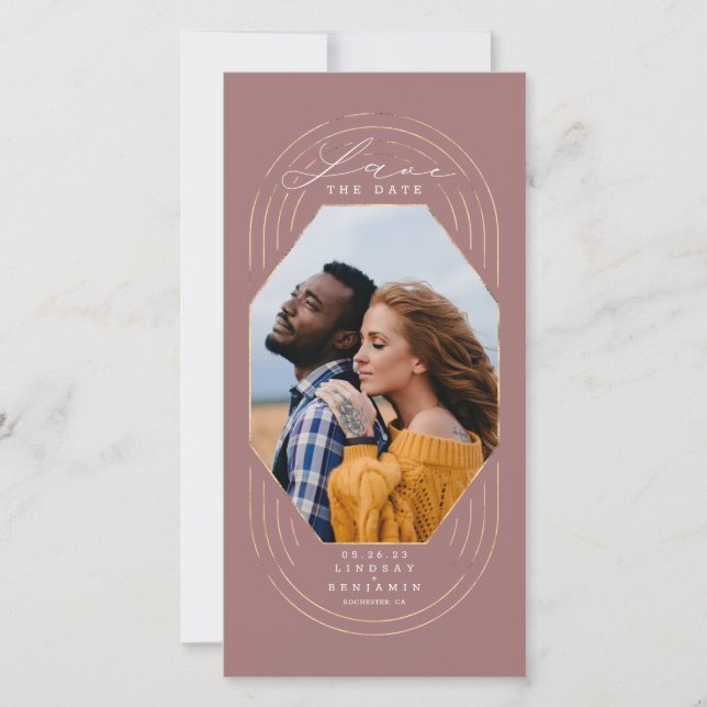 Modern Boho Dusty Rose & Gold Save The Date Photo (Front)