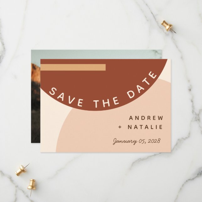 Modern Boho Earth tone Abstract Circles Wedding Save The Date (Front/Back In Situ)