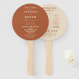 Modern Boho Earth Tone Circle Wedding Program Hand Hand Fan
