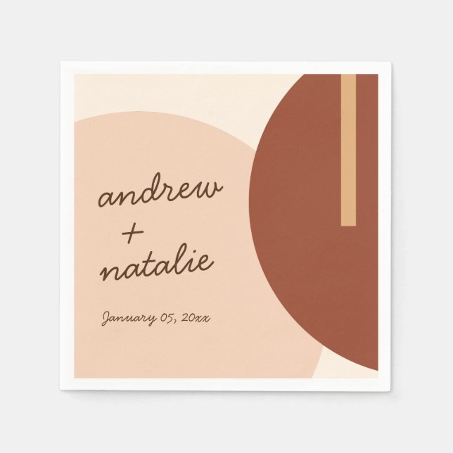 Modern Boho Earth-toned Abstract Circles Wedding Napkin (Front)