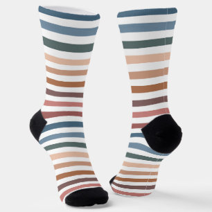 Modern Boho Earth Tones Striped Socks