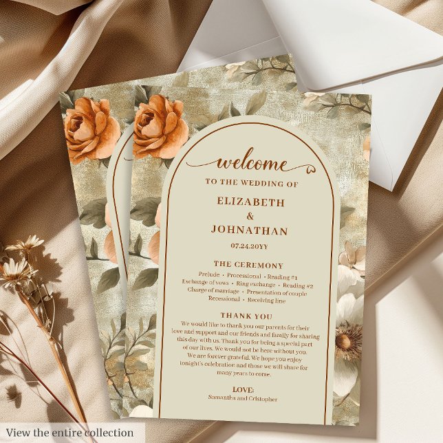 Modern Boho Earthy Rusty Ivory Sage Floral Program Programme (Modern Boho Earthy Ivory Sage Floral Program)