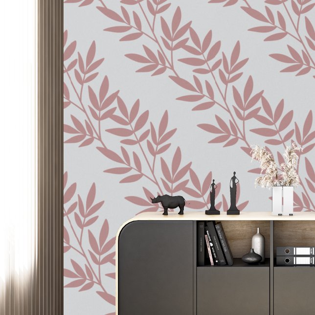 Modern Boho Elegant Mauve Leaf Pattern Light Grey Wallpaper (Creator Uploaded)