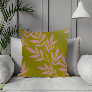 Modern Boho Elegant Mauve Leaf Pattern Olive Cushion