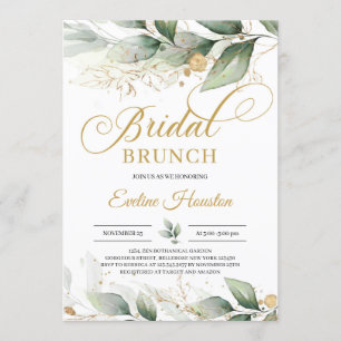 Modern boho eucalyptus gold leaves bridal brunch invitation
