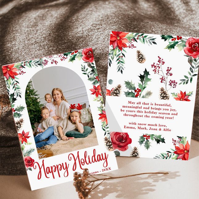 Modern Boho Floral Arch Merry Christmas 1 Photo Invitation (Creator Uploaded)