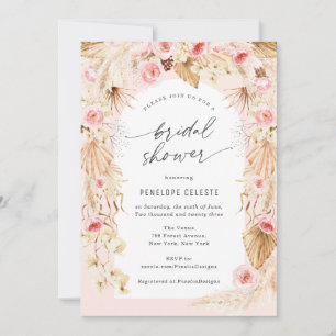 Modern Boho Floral Arch pampas grass bridal Shower Invitation