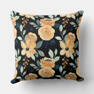 Modern boho floral background botanical black cushion