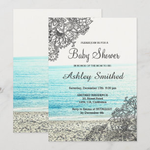 Modern boho floral beach photography baby shower invitation
