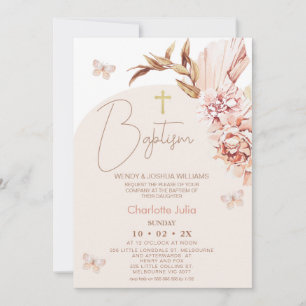 Modern Boho Floral Blush Arch Baptism Invitation