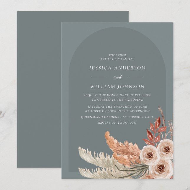 Modern Boho Floral Bohemian Wedding Invitation (Front/Back)