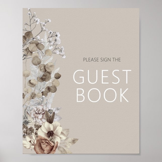 Modern Boho Floral Bridal Shower Sign Guest Book (Front)