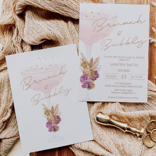 Modern Boho Floral Brunch Bubbly Bridal Shower Invitation