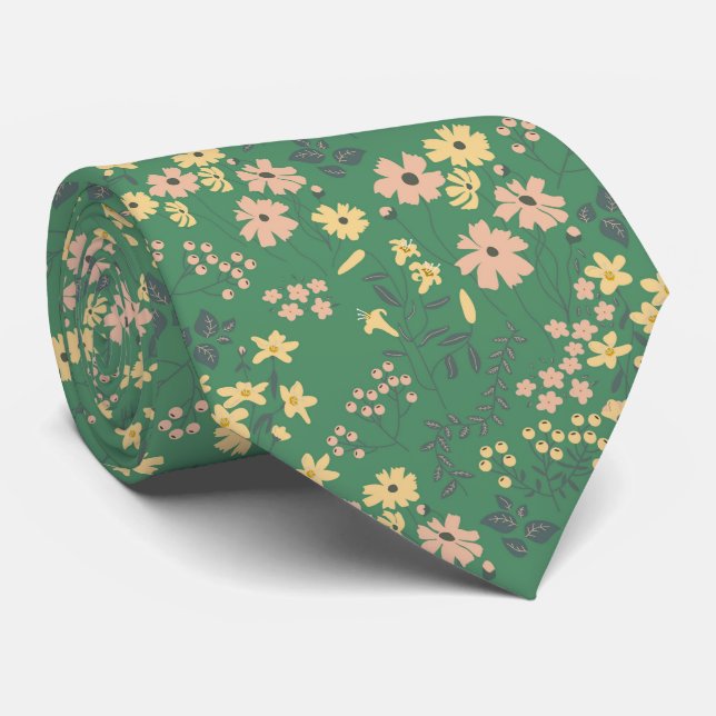 Modern Boho Floral Dark Pattern Tie (Rolled)