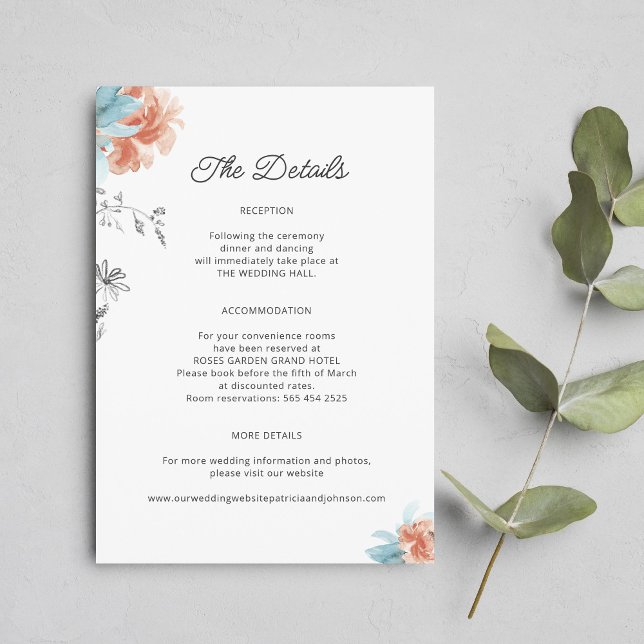 Modern boho floral elegant wedding details enclosure card (Creator Uploaded)