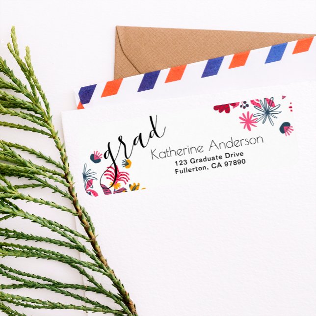 Modern Boho Floral Graduate Invite Return Address  (Creator Uploaded)