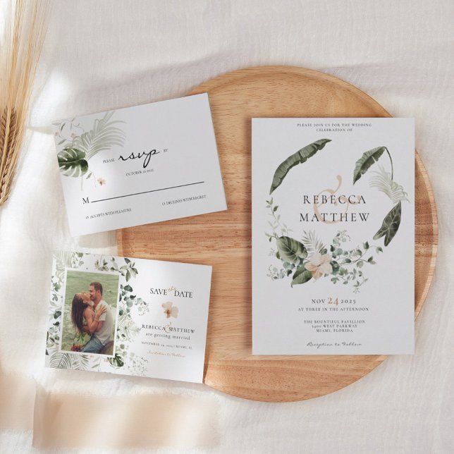 Modern Boho Floral Greenery Wedding Picture  Invitation (Creator Uploaded)