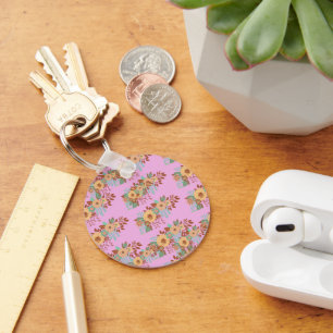 Modern Boho Floral Home Decor Key Ring
