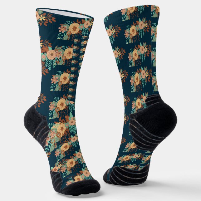 Modern Boho Floral Home Decor Socks (Angled)