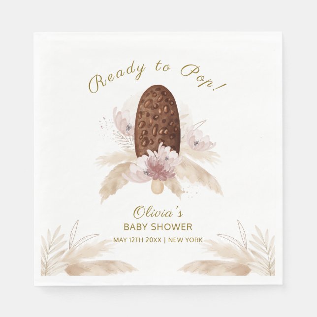 Modern Boho Floral Ice Cream Popcicle Baby Shower  Napkin (Front)