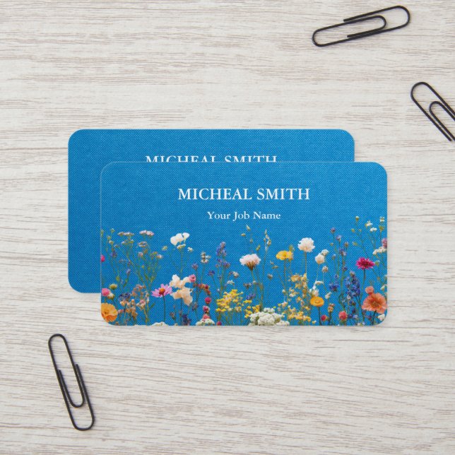 Modern Boho Floral Kraft  Business Card (Front/Back In Situ)
