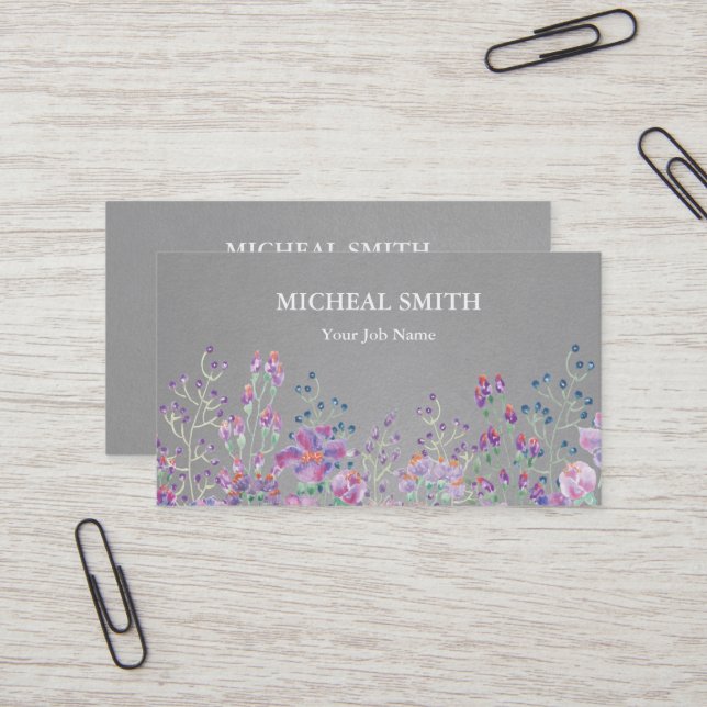 Modern Boho Floral Kraft  Business Card (Front/Back In Situ)