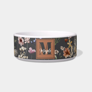 Modern Boho Floral Monogrammed Pet  Bowl