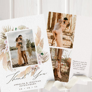 Modern Boho Floral Multi Photo Wedding Thank You Card