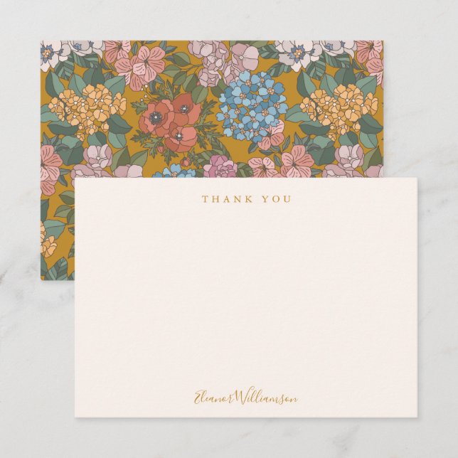 Modern Boho Floral Mustard Yellow Baby Shower  Thank You Card (Front/Back)