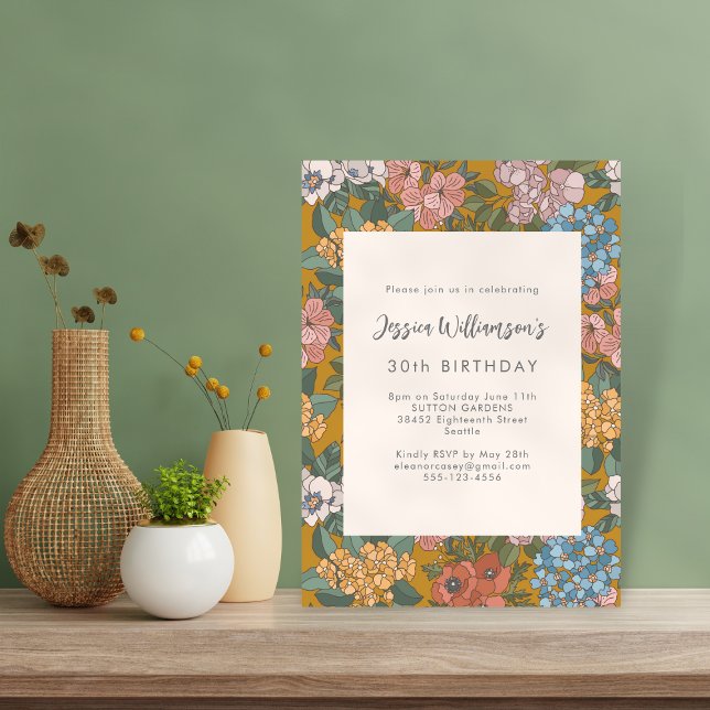 Modern Boho Floral Mustard Yellow Birthday Party Invitation (Creator Uploaded)