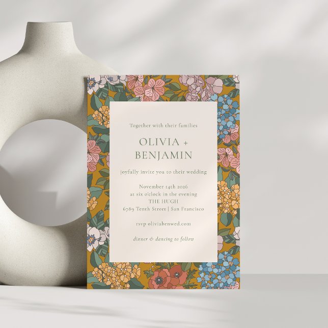 Modern Boho Floral Mustard Yellow Earthy Wedding Invitation (Creator Uploaded)