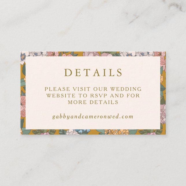 Modern Boho Floral Mustard Yellow Wedding Website Enclosure Card (Front)