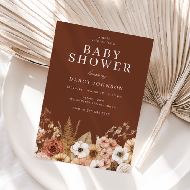 Modern Boho Floral Neutral Baby Shower Invitation (Creator Uploaded)