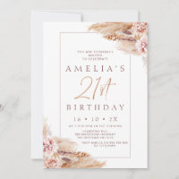 Modern Boho Floral Pampas Grass 21st Birthday