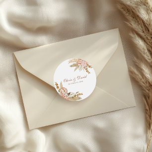 Modern Boho Floral Pampas Grass Wedding  Classic Round Sticker