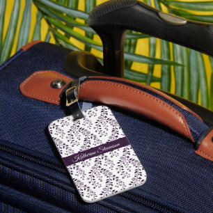 Modern Boho Floral Pattern Plum Script Name Luggage Tag