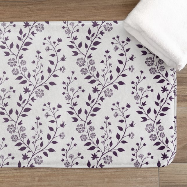 Modern Boho Floral Pattern Plum White Bath Mat (Creator Uploaded)