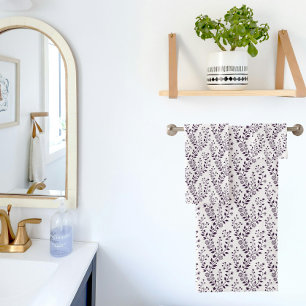Modern Boho Floral Pattern Plum White Bath Towel Set